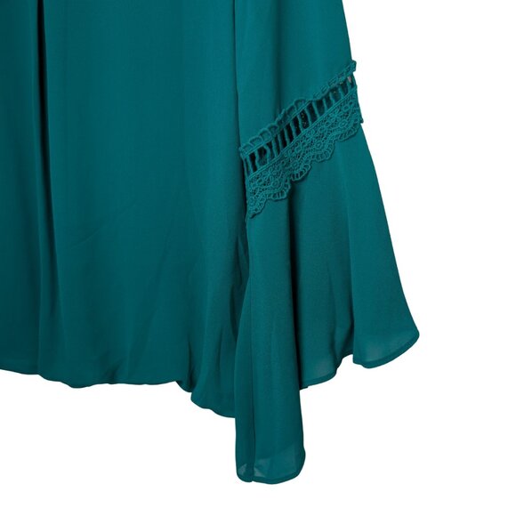 by & by Women's Large Blouse Top Shirt Emerald Green Bell Sleeve - Picture 5 of 11